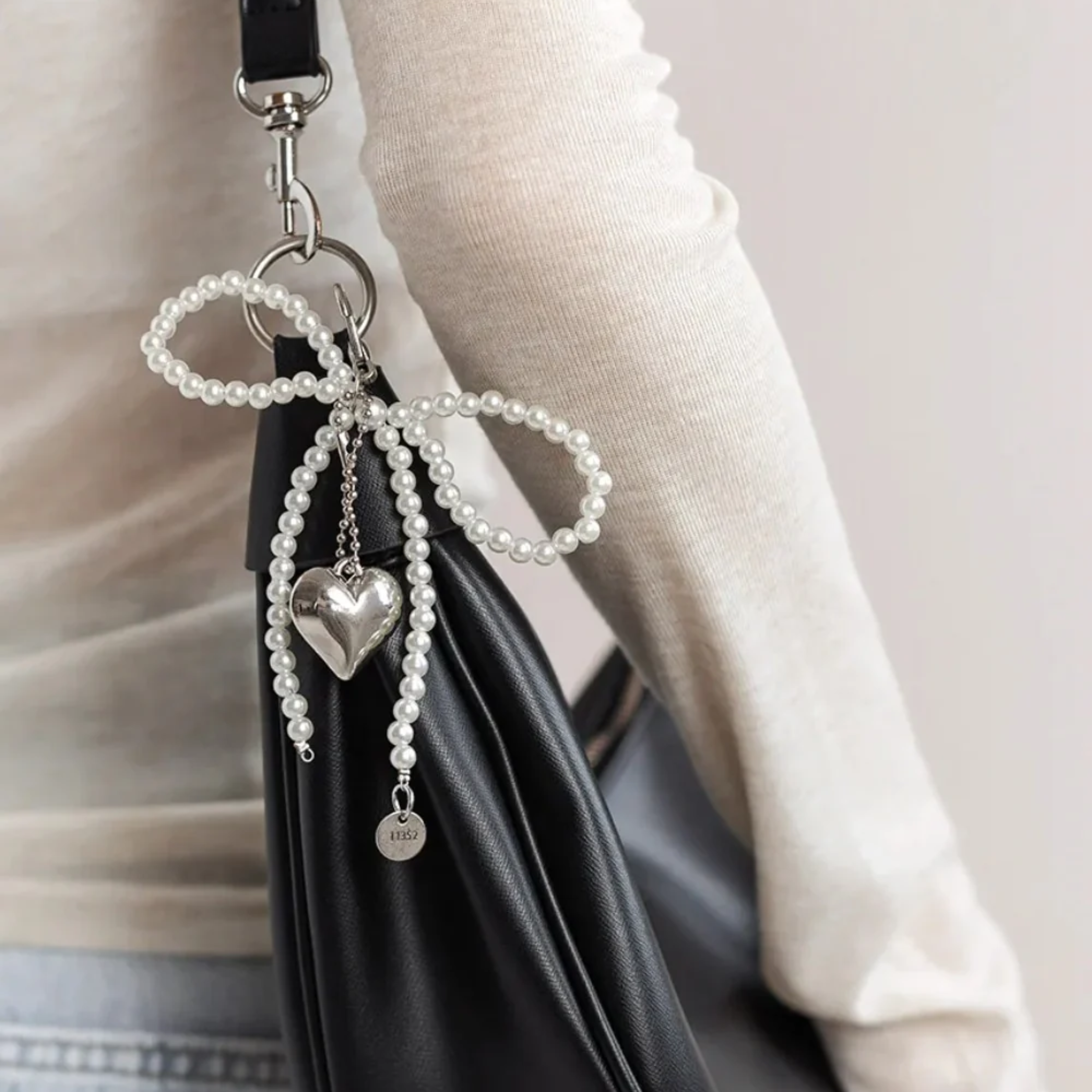 Pearl Bow Heart Charm